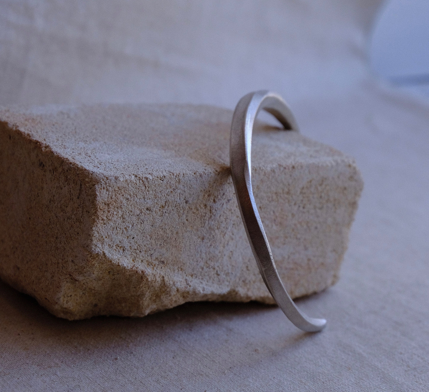 Mens organic silver bangle