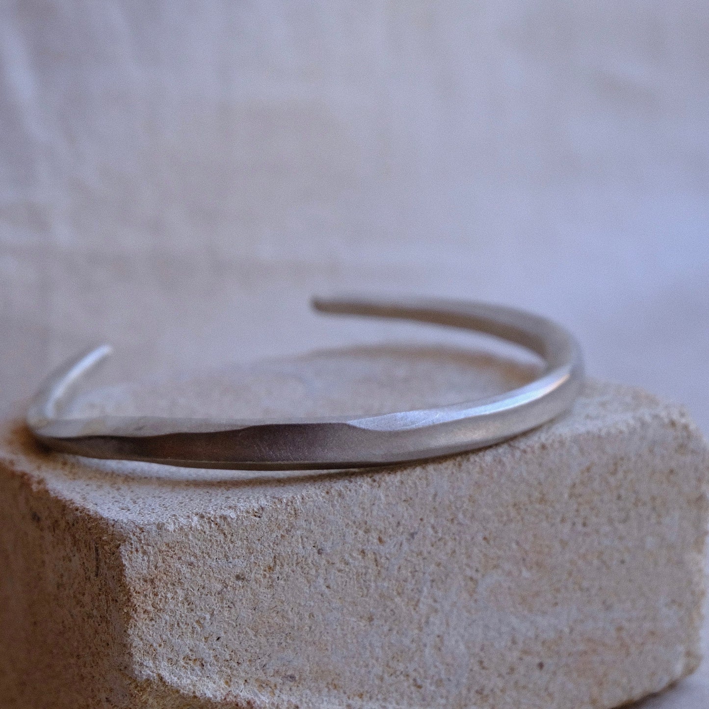 Mens organic silver bangle