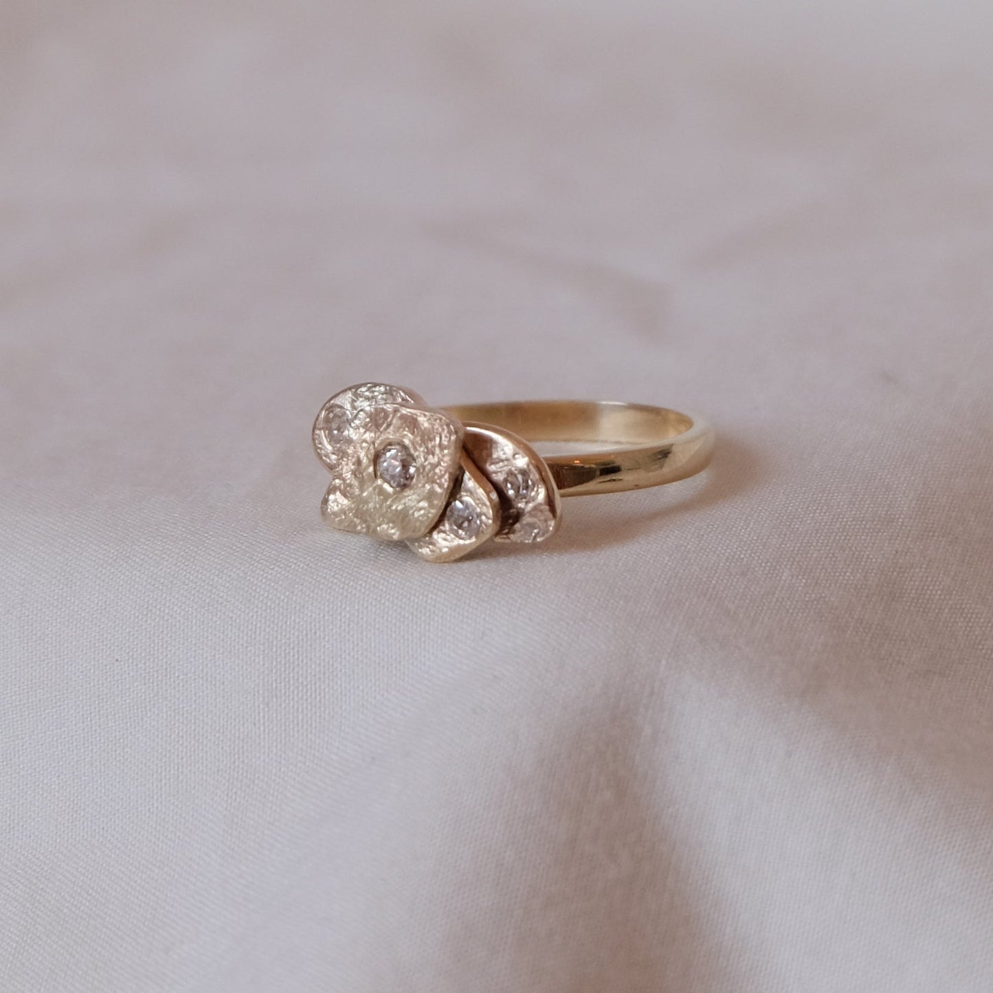 Ocean diamond and gold stacked ring