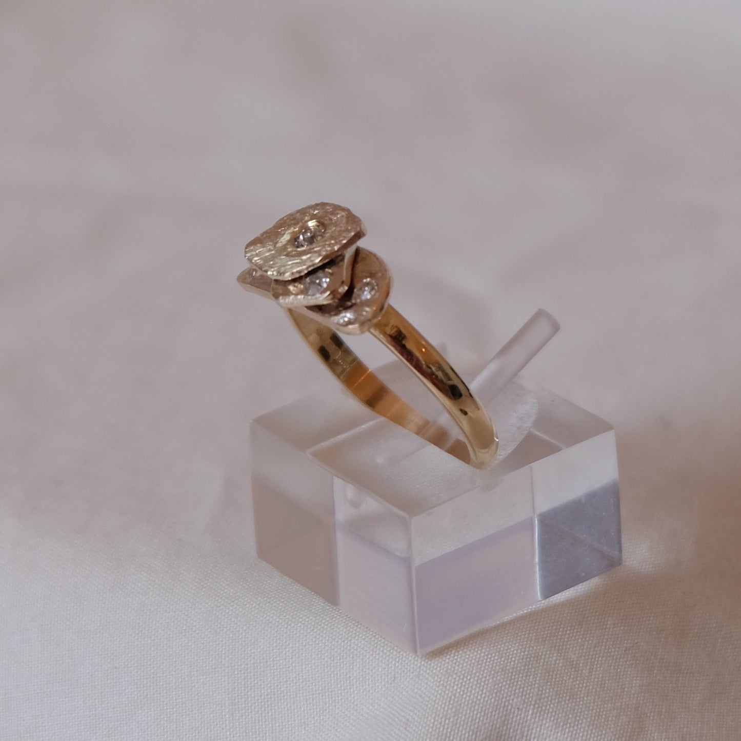 Ocean diamond and gold stacked ring