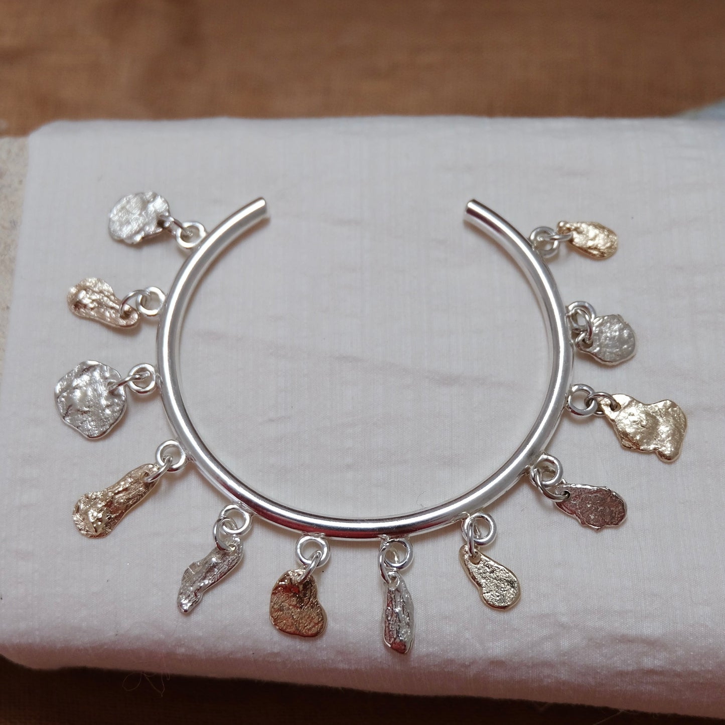 Charm rock bangle, Silver & Gold