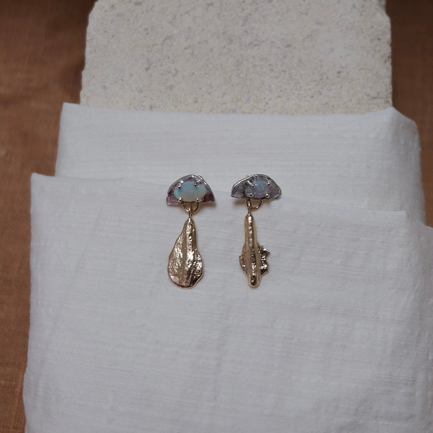 Rock Silver & Gold earrings with opals