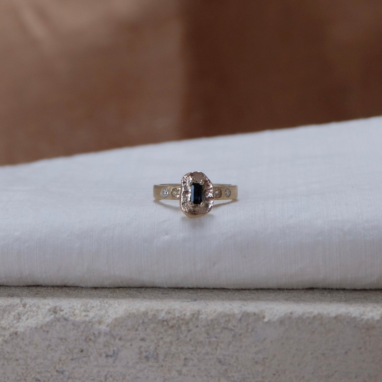 Sapphire and Ocean diamond rock ring