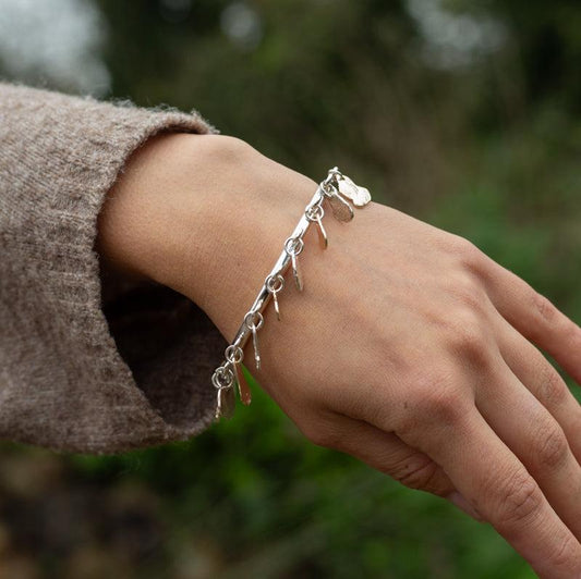 Charm rock bangle, Silver & Gold