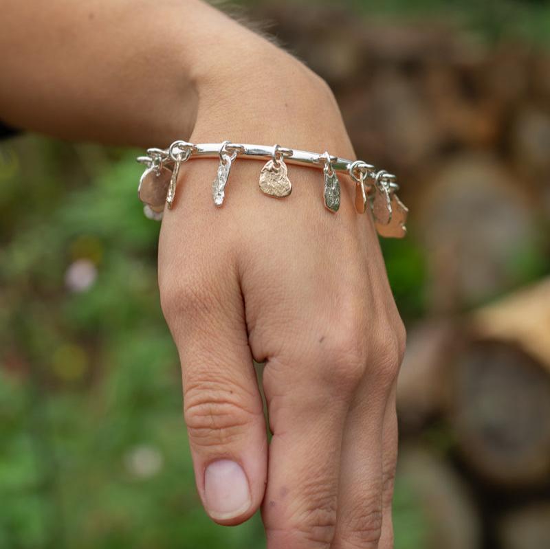 Charm rock bangle, Silver & Gold
