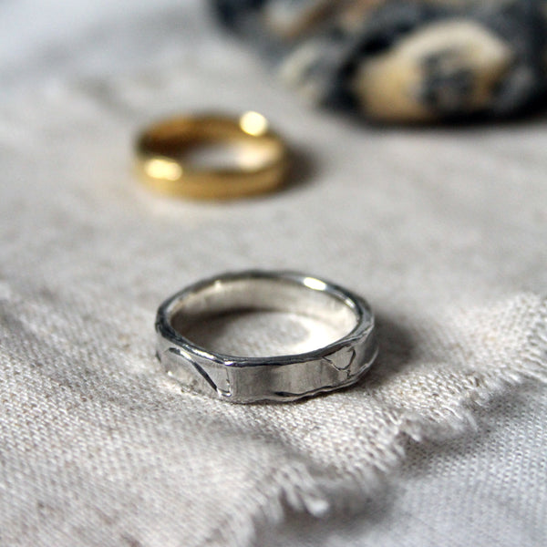 recycled silver wedding ring inspired by forests
