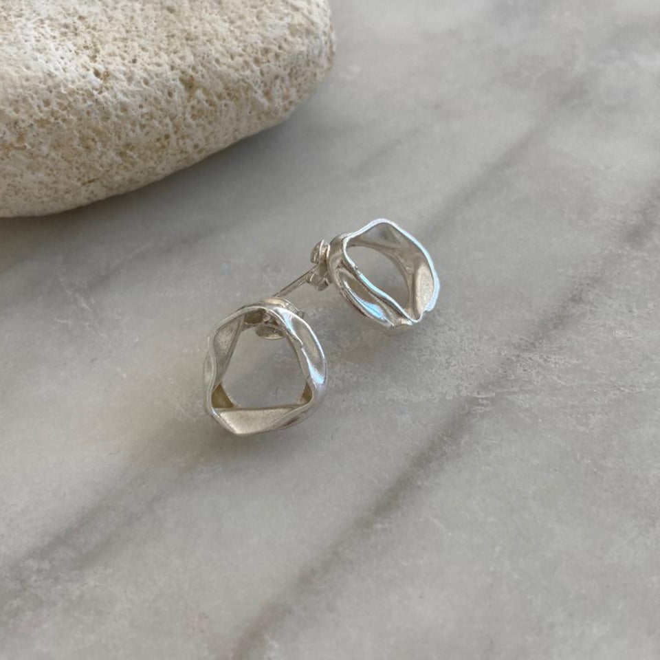 minimal small organic recycled silver stud earrings