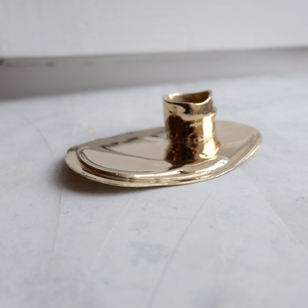 One of a kind hand made recycled brass candle holder
