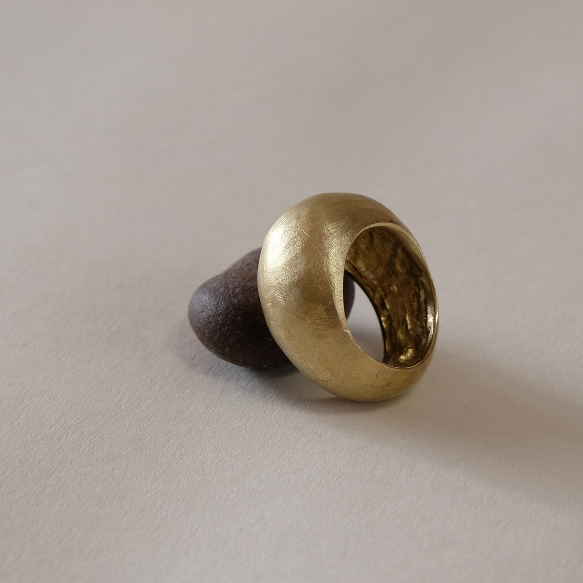 Golden dome ring, large bold ring, hand made and hand carved