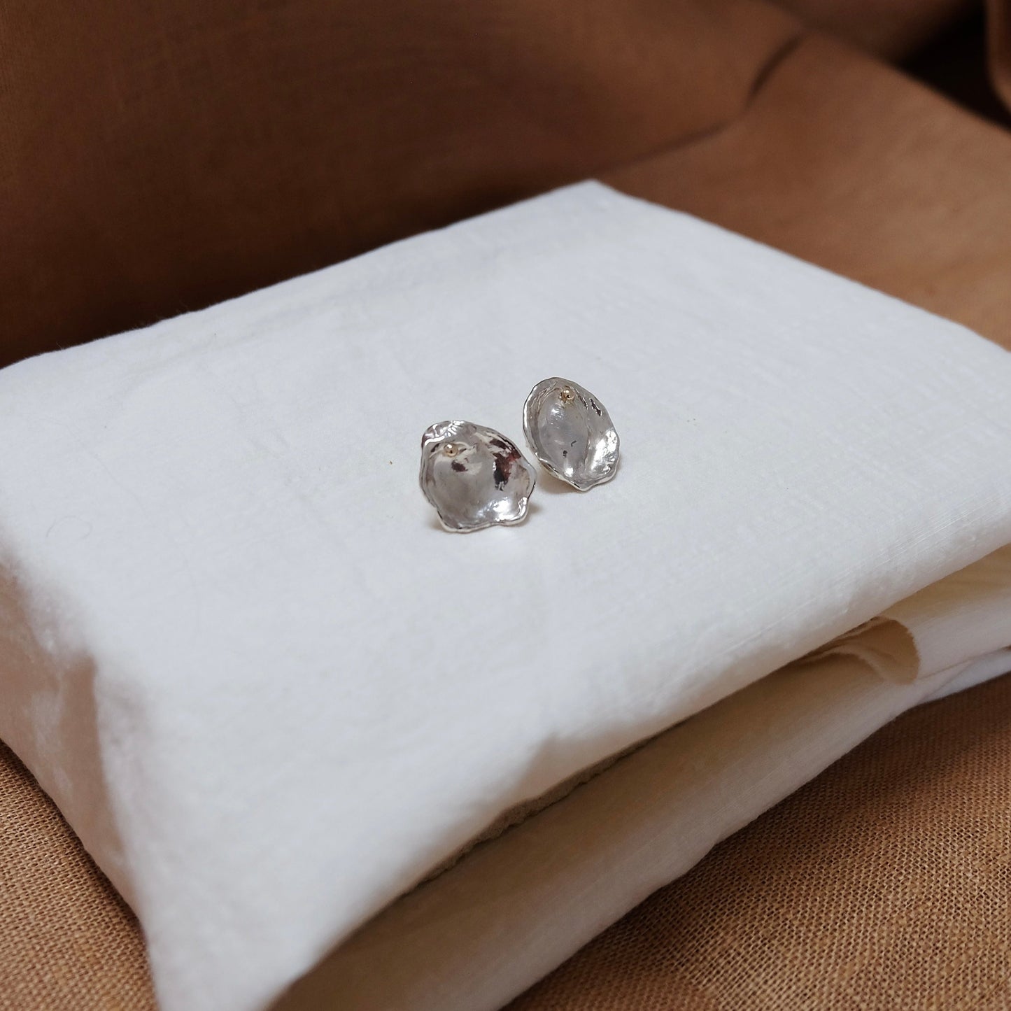 Water Silver earring studs large