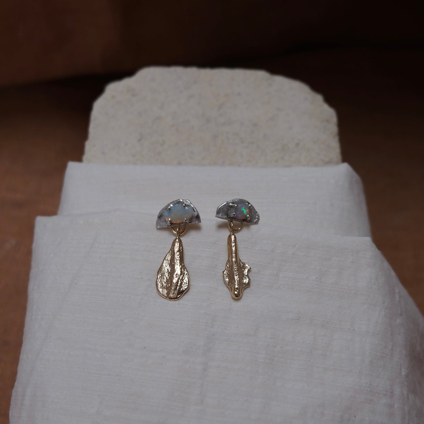 Rock Silver & Gold  earrings with opals