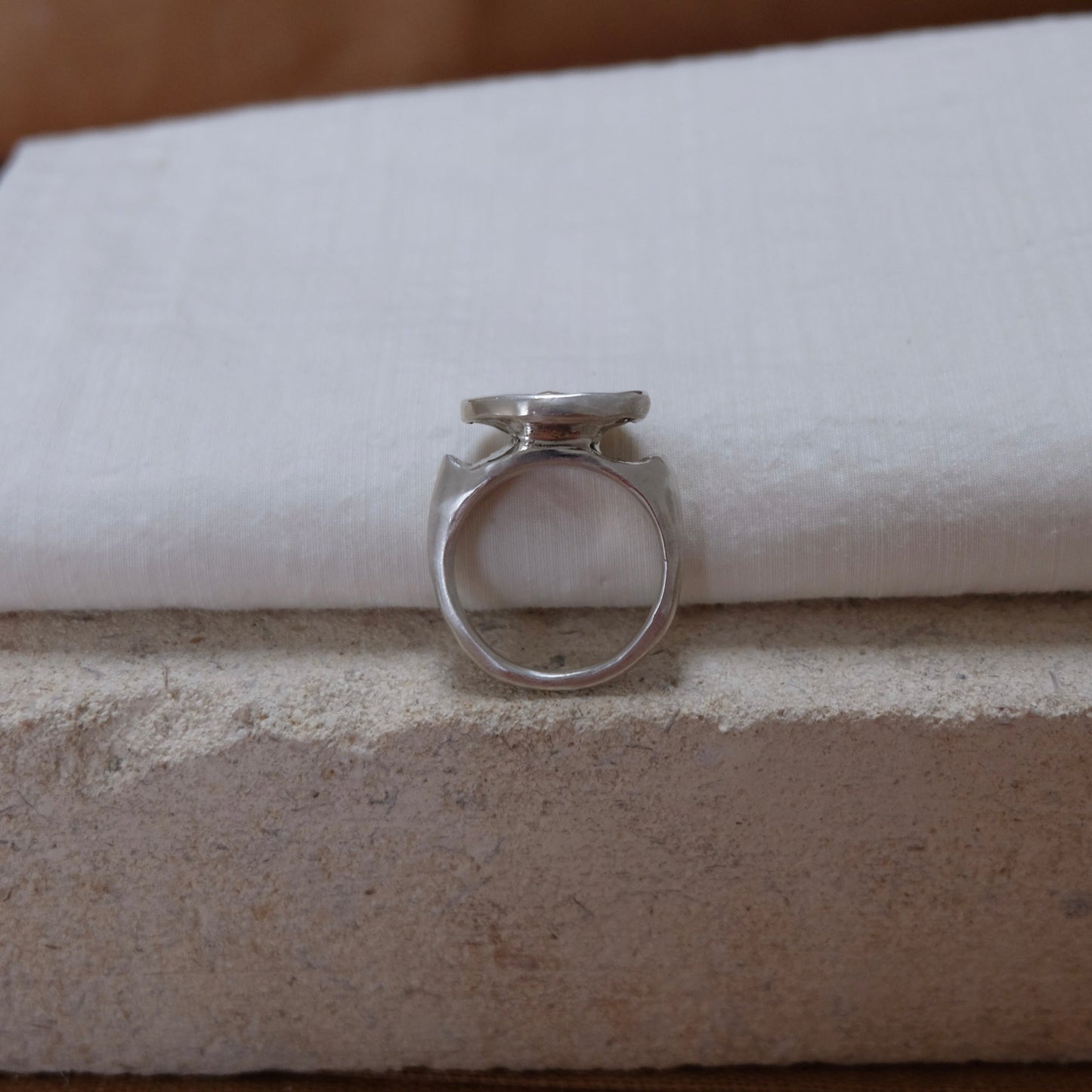 Ancient-Inspired Gold & Silver Rock Textured Ring with Ocean Diamonds