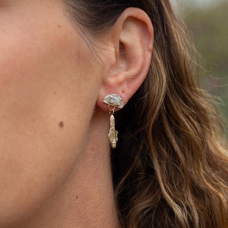 Rock Silver & Gold  earrings with opals