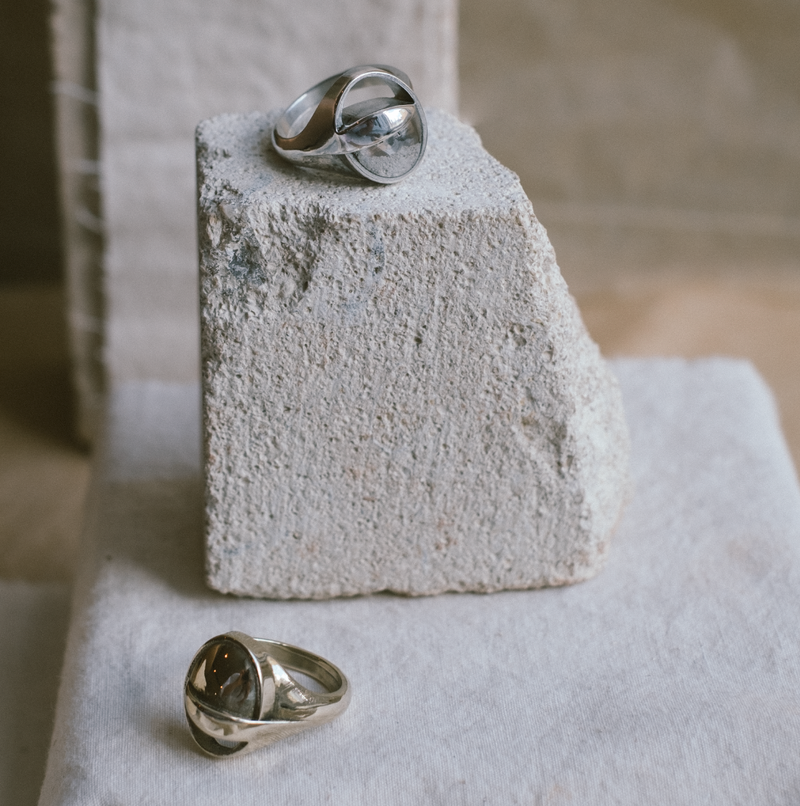 Earthquake signet ring silver and gold