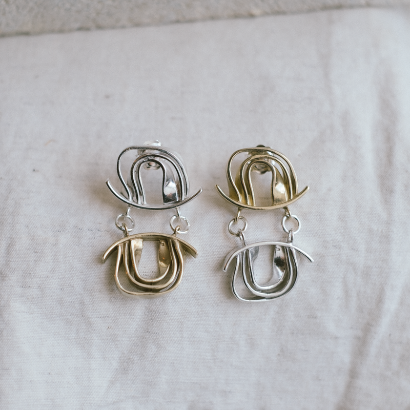 gold and silver dropped earrings