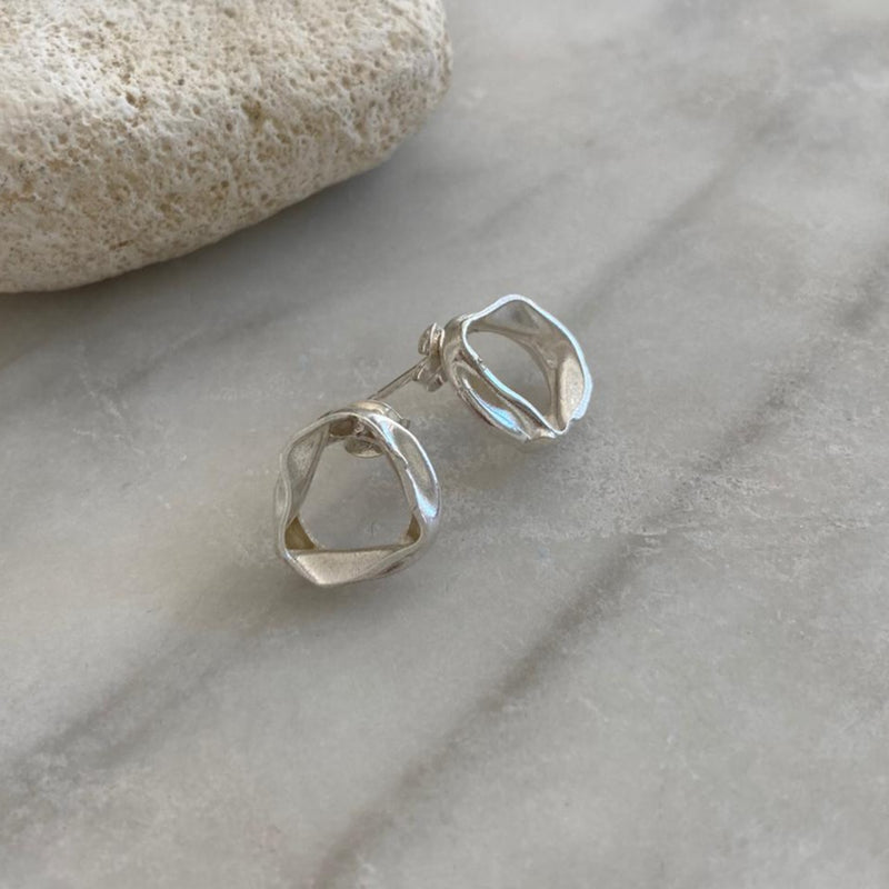 minimal small organic recycled silver stud earrings