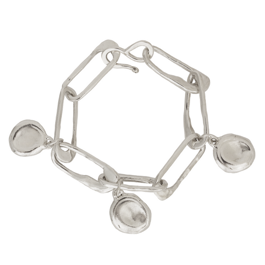recycled silver hand crafted bold charm bracelet