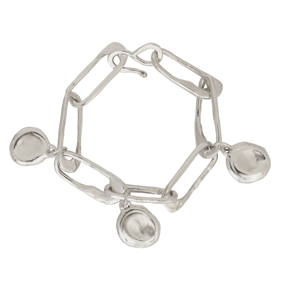 recycled silver hand crafted bold charm bracelet 
