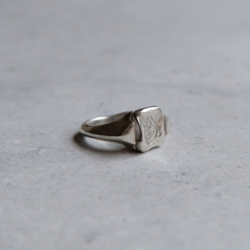 hand engraved silver signet ring