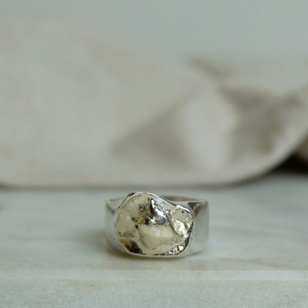 Alternative chunky signet ring, sustainable handmade