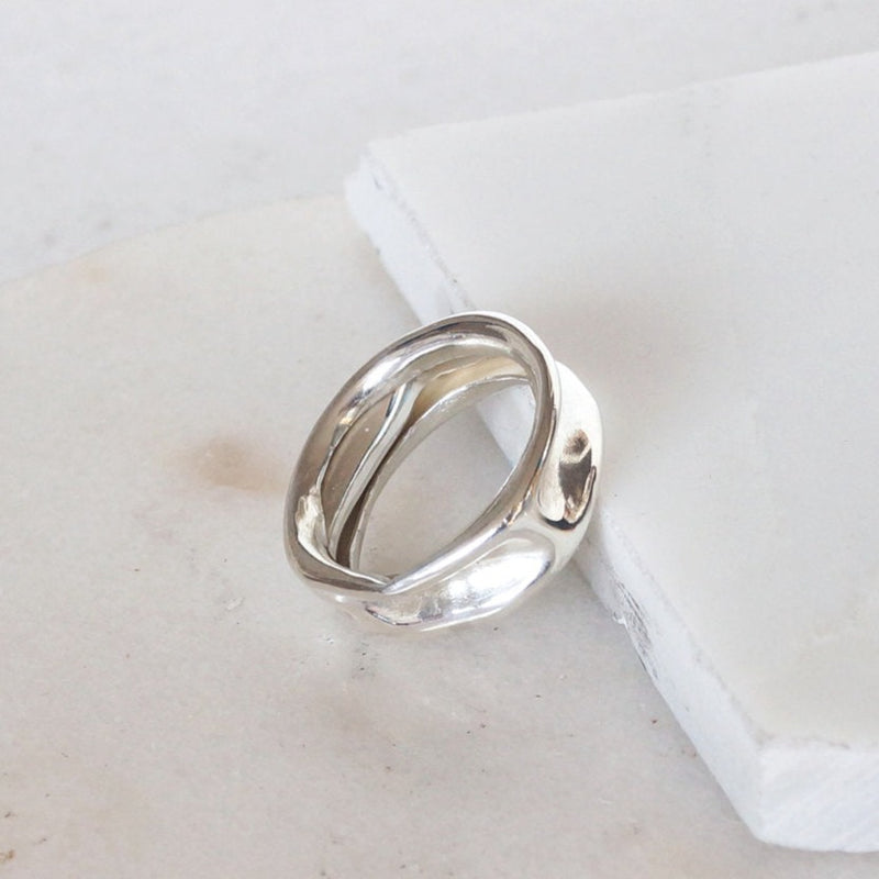 organic ocean inspired recycled silver stacking ring